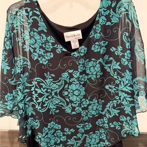 NorthStyle Teal and Black Floral Blouse